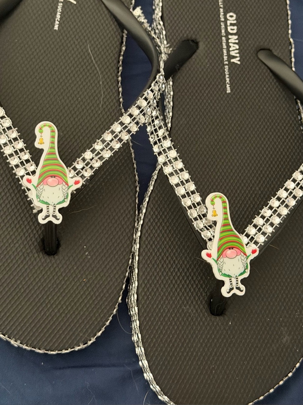 Black Flip Flops with Gnome Accent
